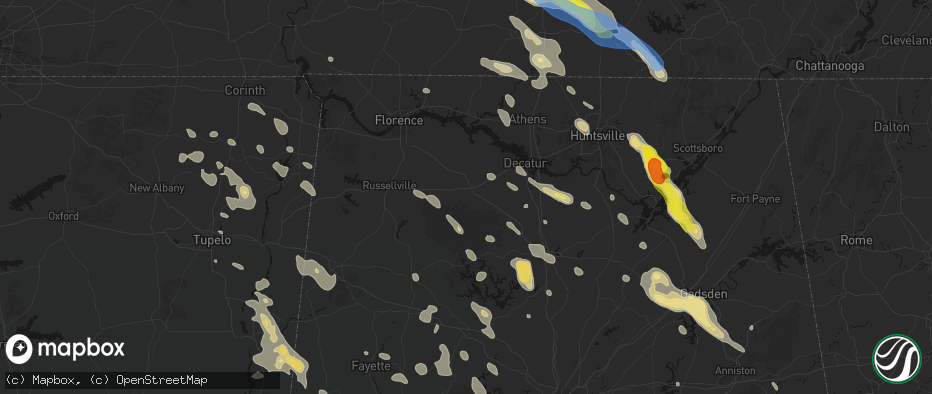 Hail map in Moulton, AL on June 1, 2026