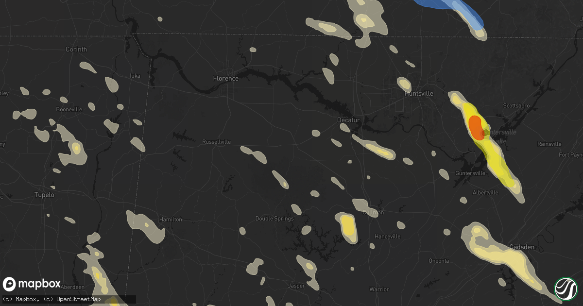 Hail map in Moulton, AL on June 1, 2026