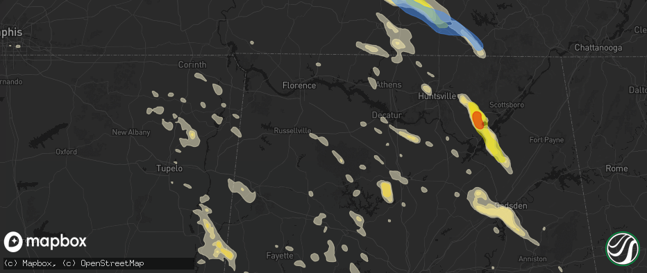 Hail map in Mount Hope, AL on June 1, 2026