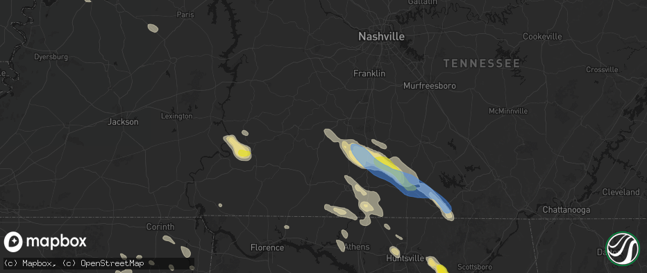 Hail map in Mount Pleasant, TN on June 1, 2026