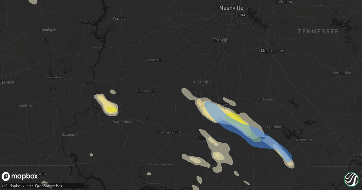 Hail map in Mount Pleasant, TN on June 1, 2026