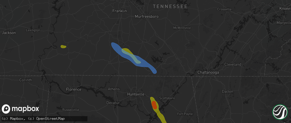Hail map in Mulberry, TN on June 1, 2026