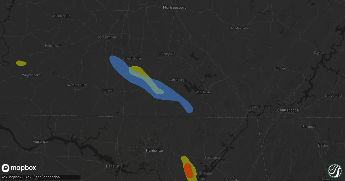 Hail map in Mulberry, TN on June 1, 2026