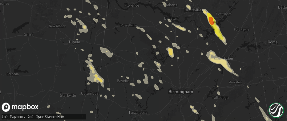 Hail map in Nauvoo, AL on June 1, 2026