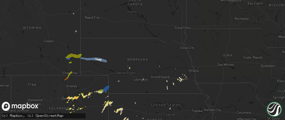 Hail map in Nebraska on June 1, 2026