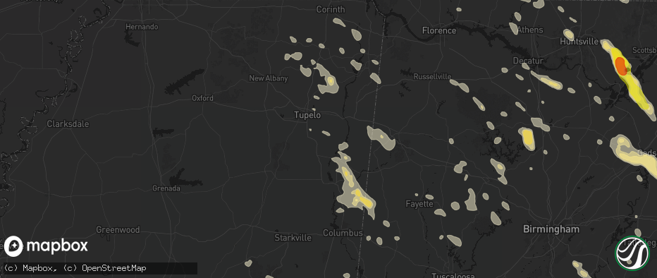 Hail map in Nettleton, MS on June 1, 2026