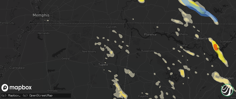 Hail map in New Site, MS on June 1, 2026