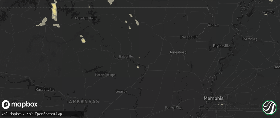 Hail map in Newark, AR on June 1, 2026