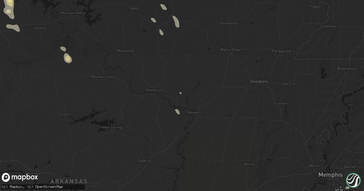 Hail map in Newark, AR on June 1, 2026