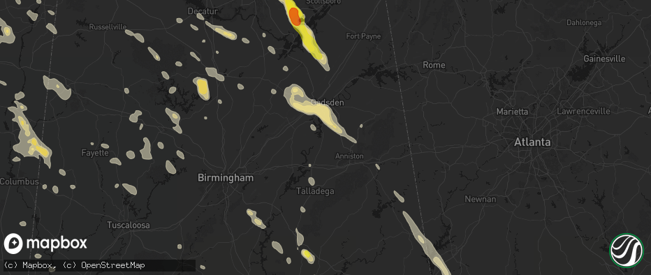 Hail map in Ohatchee, AL on June 1, 2026