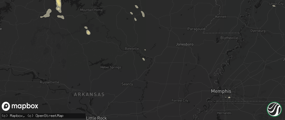 Hail map in Oil Trough, AR on June 1, 2026