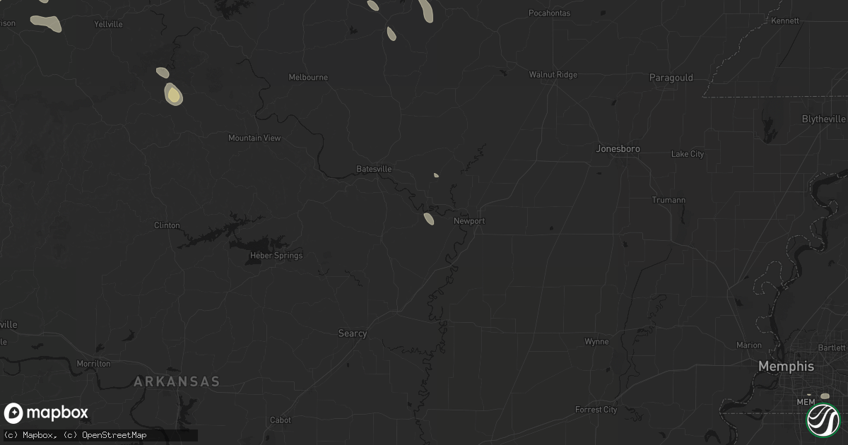 Hail map in Oil Trough, AR on June 1, 2026