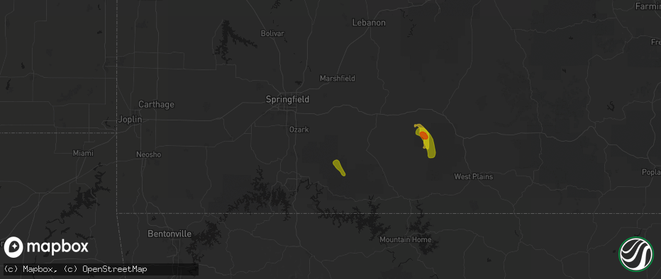 Hail map in Oldfield, MO on June 1, 2026