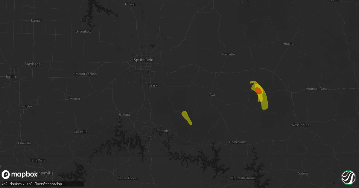 Hail map in Oldfield, MO on June 1, 2026