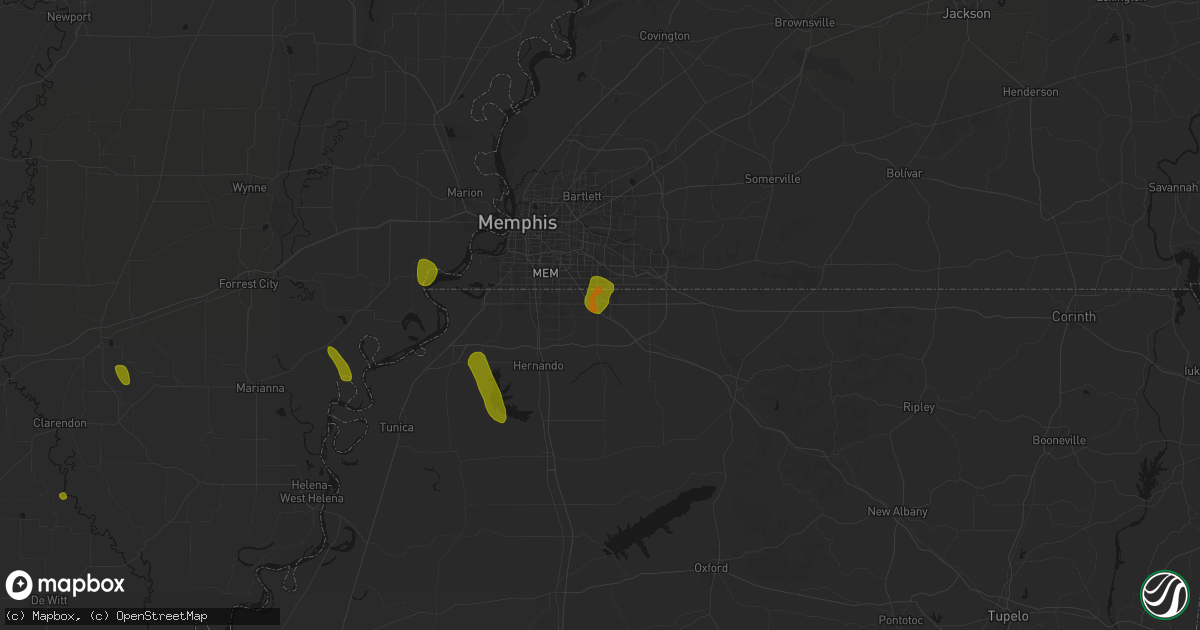 Hail map in Olive Branch, MS on June 1, 2026