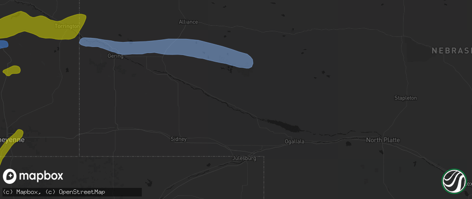 Hail map in Oshkosh, NE on June 1, 2026