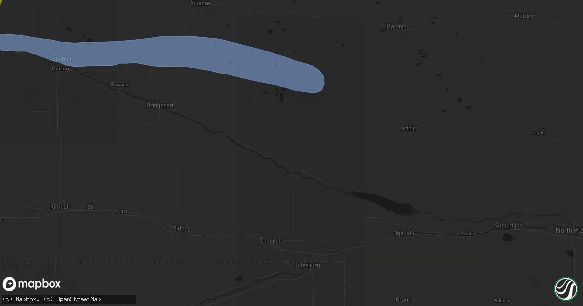 Hail map in Oshkosh, NE on June 1, 2026