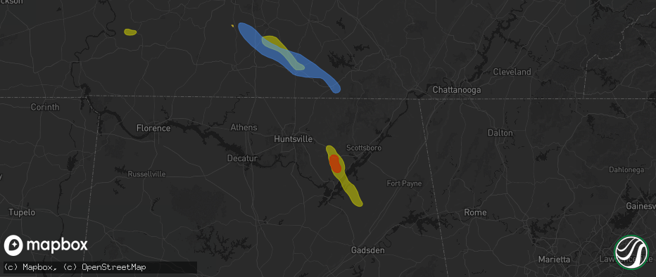 Hail map in Paint Rock, AL on June 1, 2026