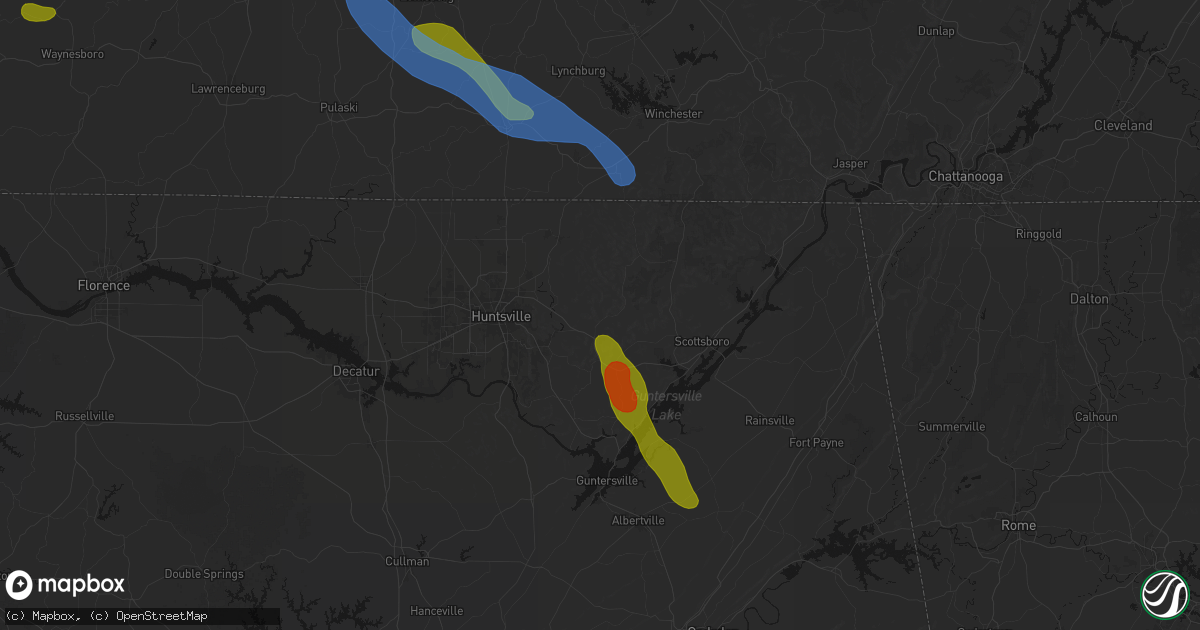 Hail map in Paint Rock, AL on June 1, 2026