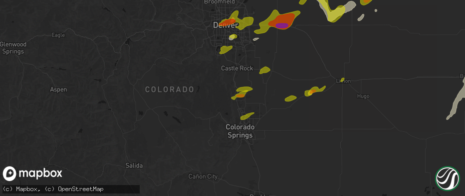 Hail map in Palmer Lake, CO on June 1, 2026