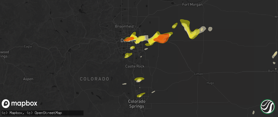 Hail map in Parker, CO on June 1, 2026