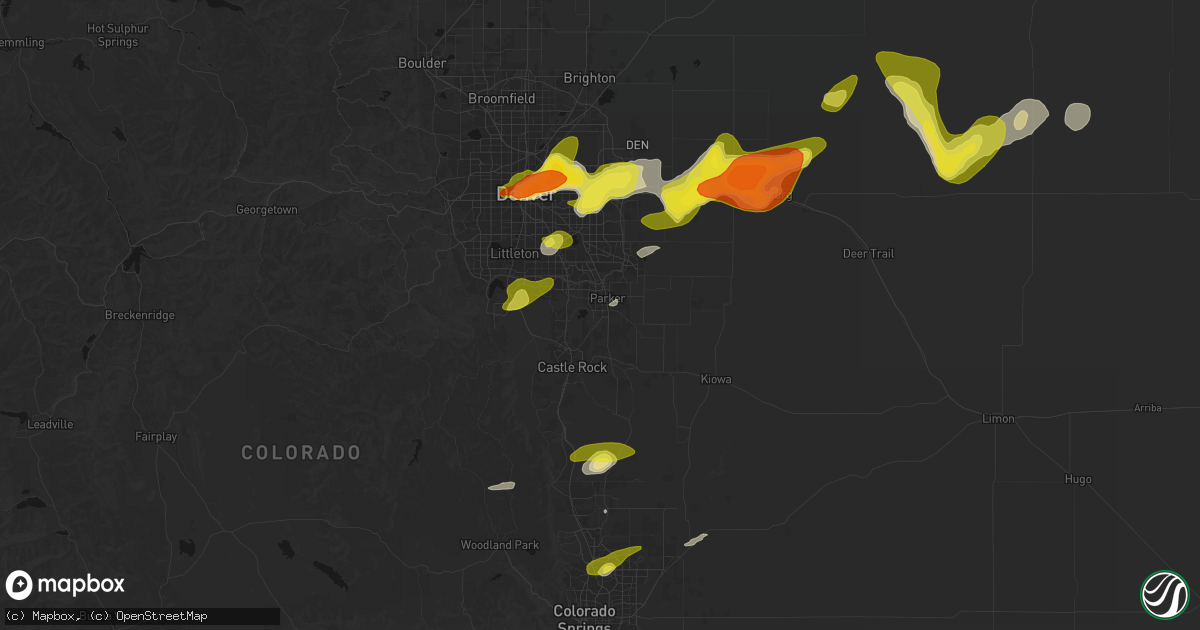 Hail map in Parker, CO on June 1, 2026