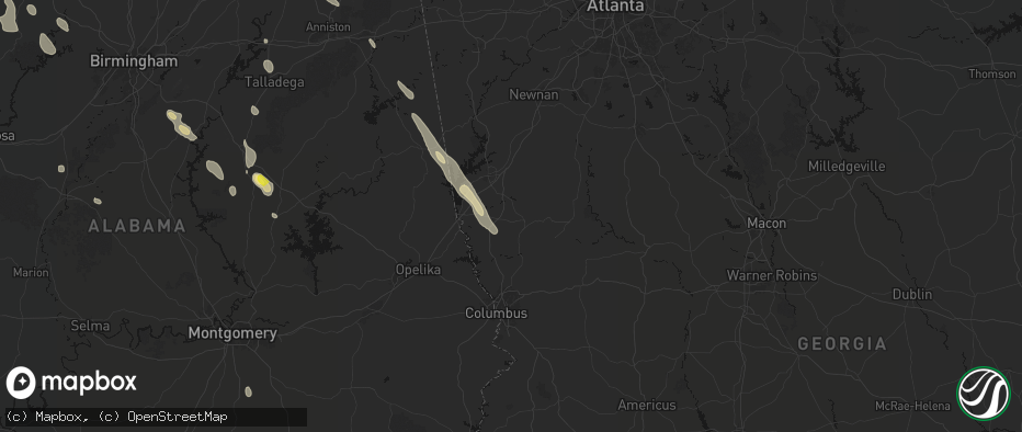 Hail map in Pine Mountain, GA on June 1, 2026