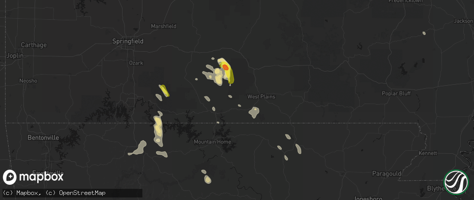 Hail map in Pottersville, MO on June 1, 2026