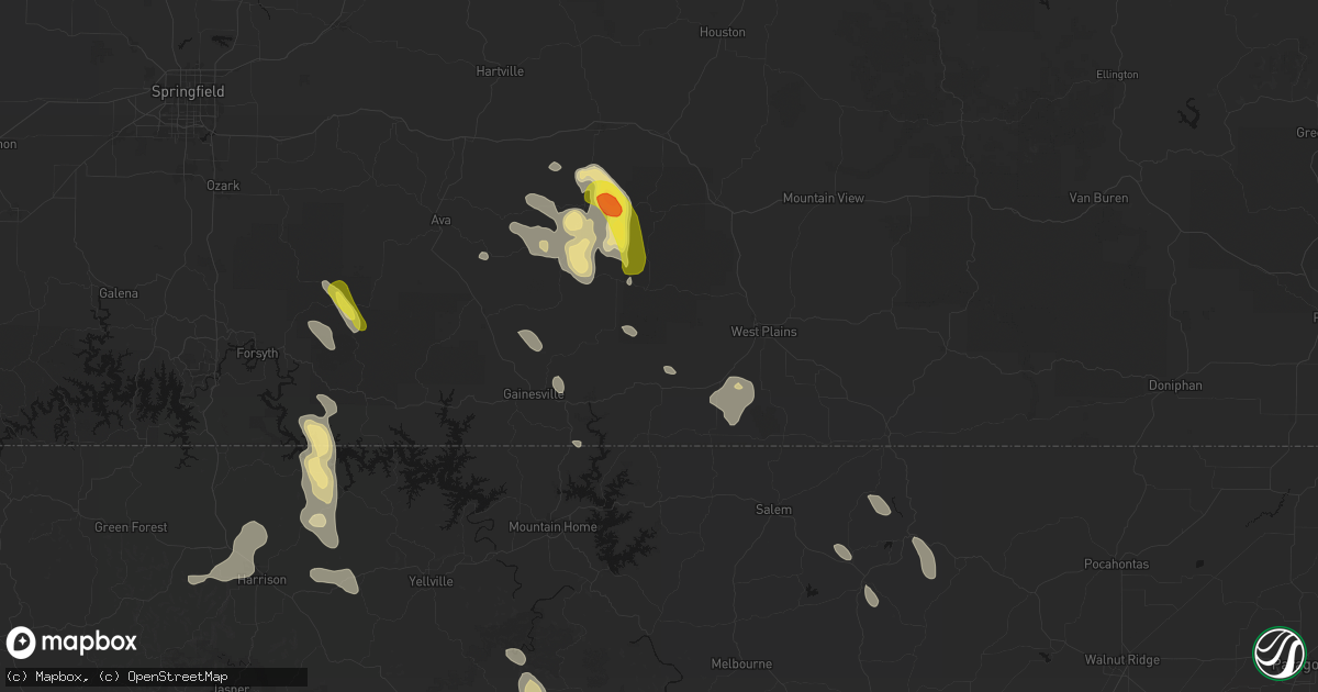 Hail map in Pottersville, MO on June 1, 2026