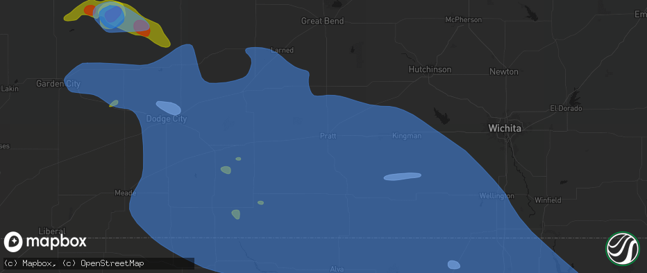 Hail map in Pratt, KS on June 1, 2026