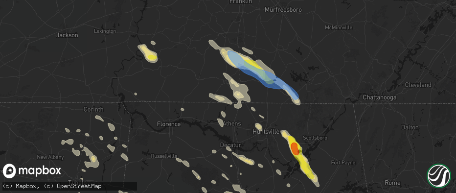 Hail map in Prospect, TN on June 1, 2026