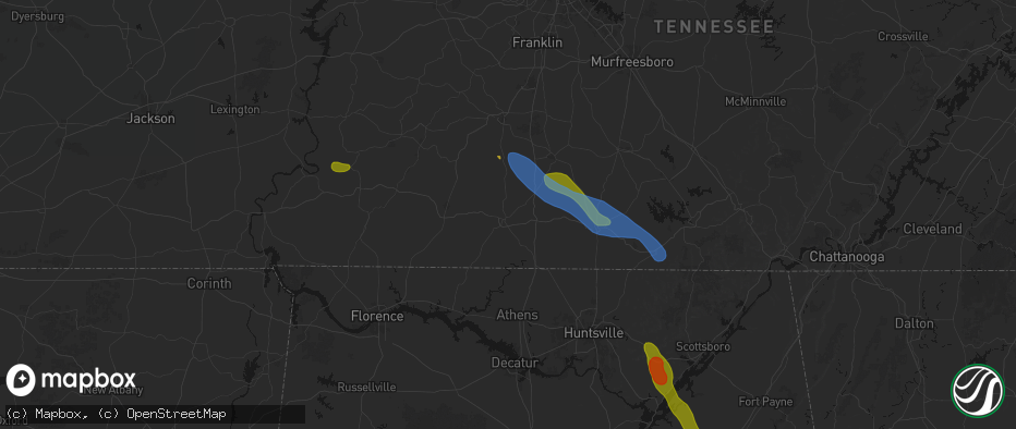 Hail map in Pulaski, TN on June 1, 2026