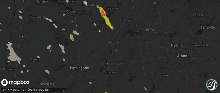Hail map in Rainbow City, AL on June 1, 2026