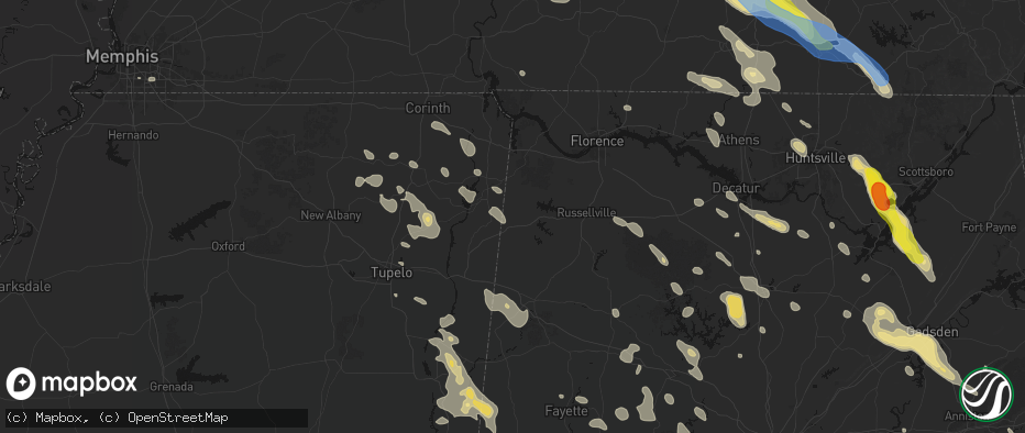 Hail map in Red Bay, AL on June 1, 2026