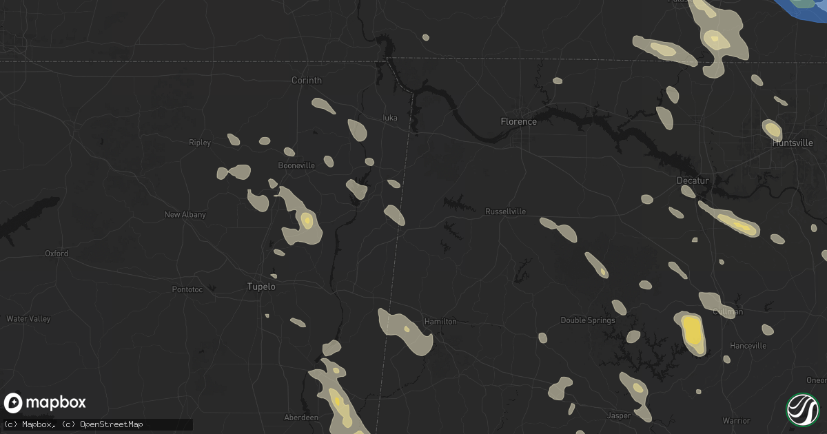Hail map in Red Bay, AL on June 1, 2026