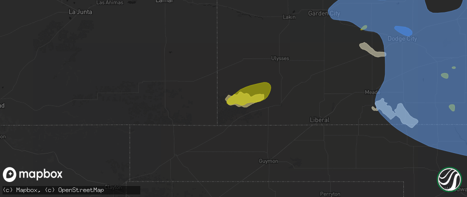 Hail map in Richfield, KS on June 1, 2026