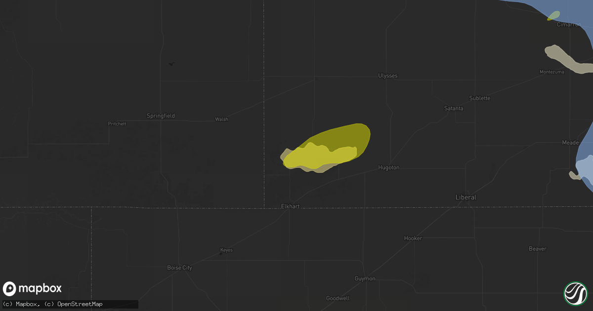 Hail map in Richfield, KS on June 1, 2026