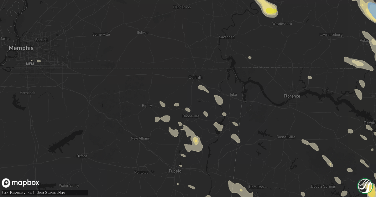 Hail map in Rienzi, MS on June 1, 2026