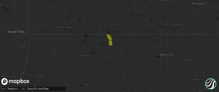 Hail map in Ringsted, IA on June 1, 2026