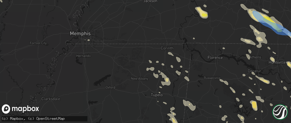 Hail map in Ripley, MS on June 1, 2026