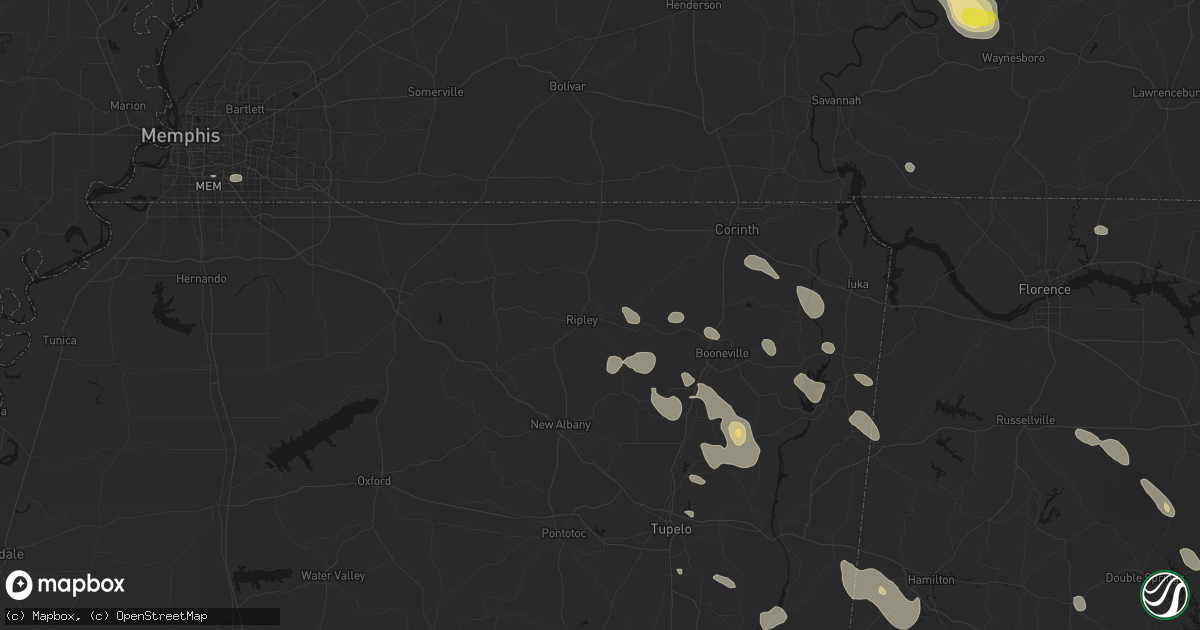 Hail map in Ripley, MS on June 1, 2026