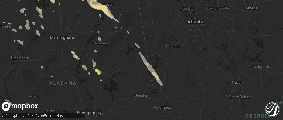 Hail map in Roanoke, AL on June 1, 2026