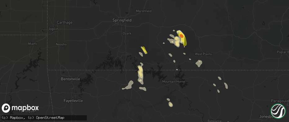 Hail map in Rueter, MO on June 1, 2026