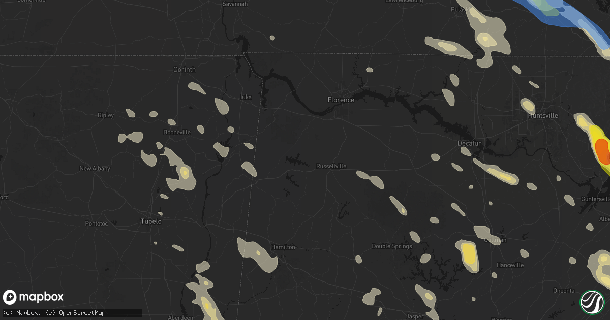 Hail map in Russellville, AL on June 1, 2026