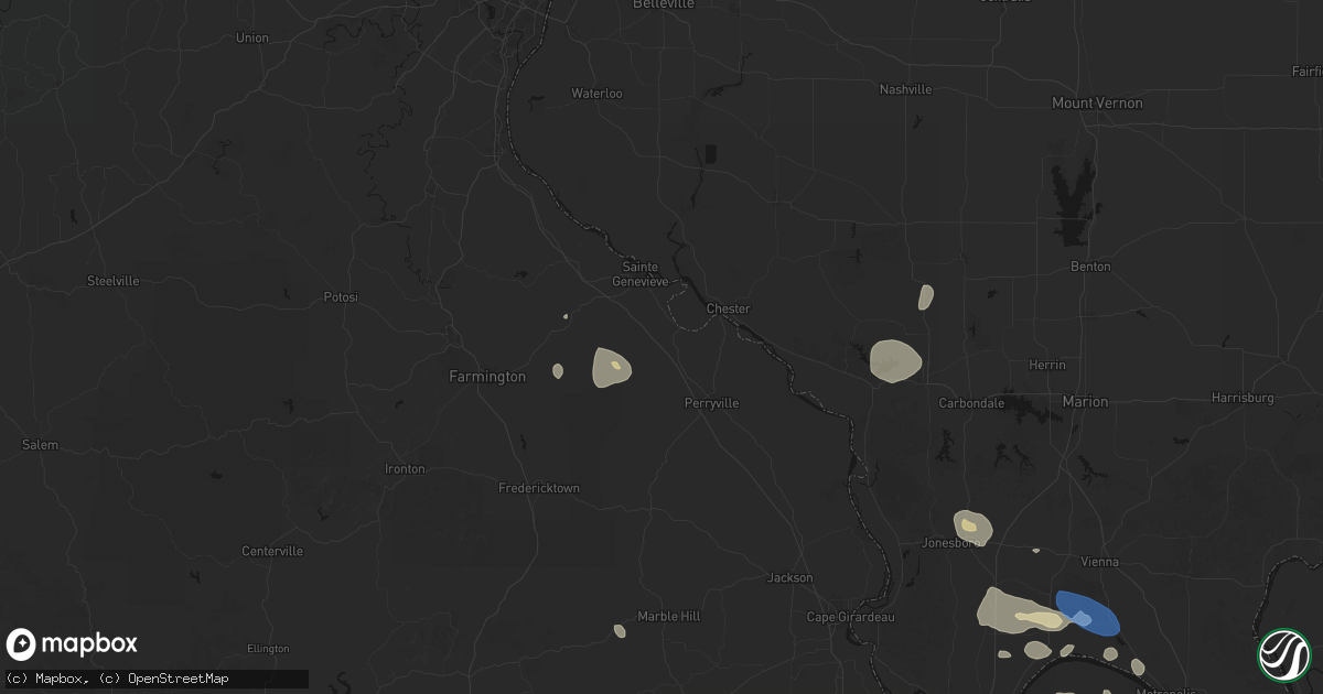 Hail map in Saint Mary, MO on June 1, 2026