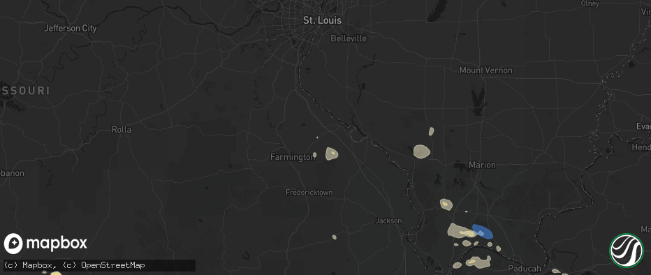 Hail map in Sainte Genevieve, MO on June 1, 2026