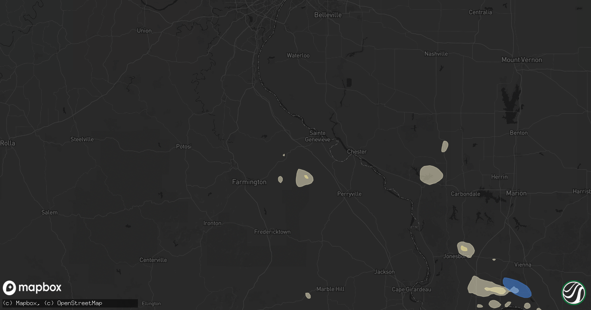 Hail map in Sainte Genevieve, MO on June 1, 2026