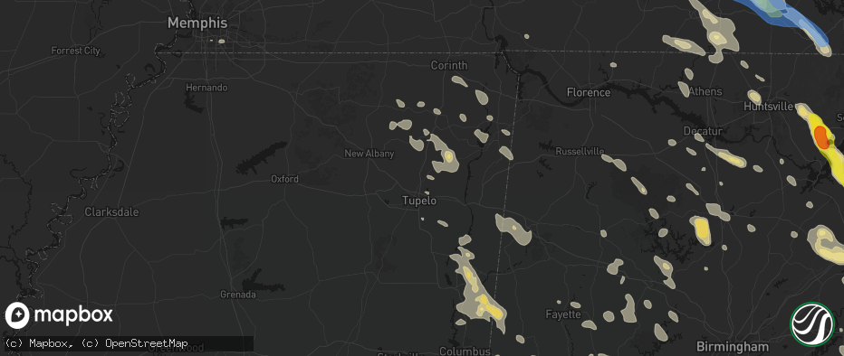 Hail map in Saltillo, MS on June 1, 2026
