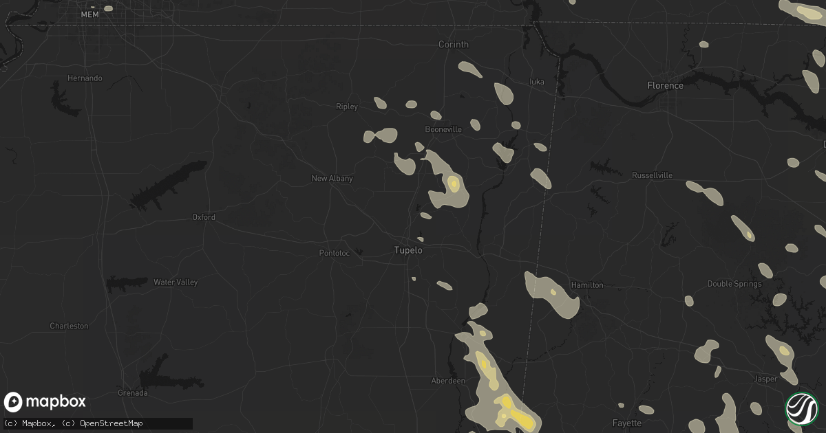 Hail map in Saltillo, MS on June 1, 2026