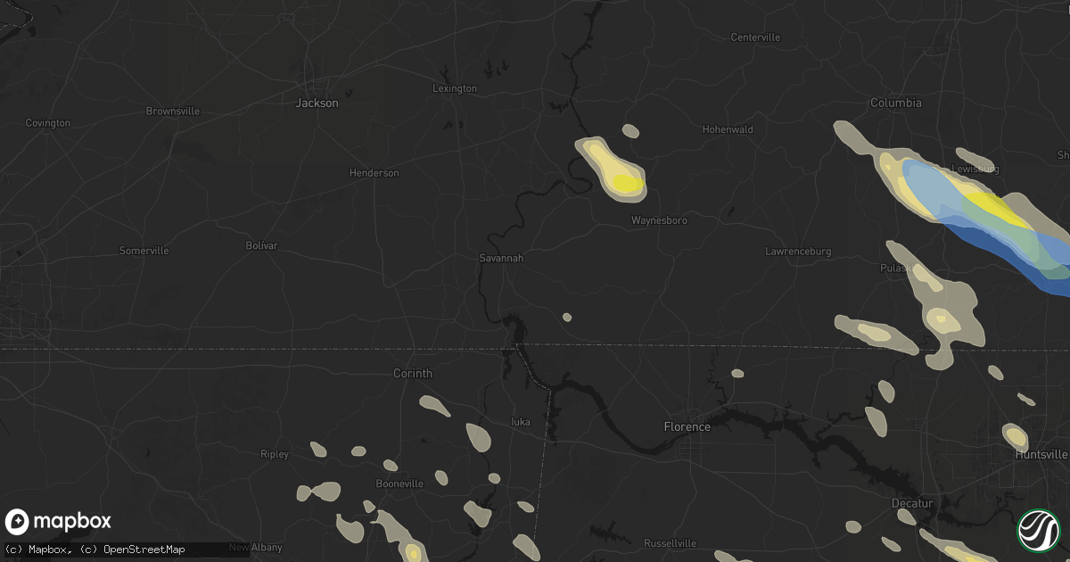 Hail map in Savannah, TN on June 1, 2026
